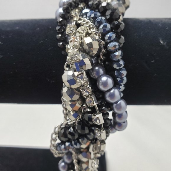 ALI KHAN multi color twisted bracelet silver-pearl-rhinestone-hematite - Picture 2 of 9